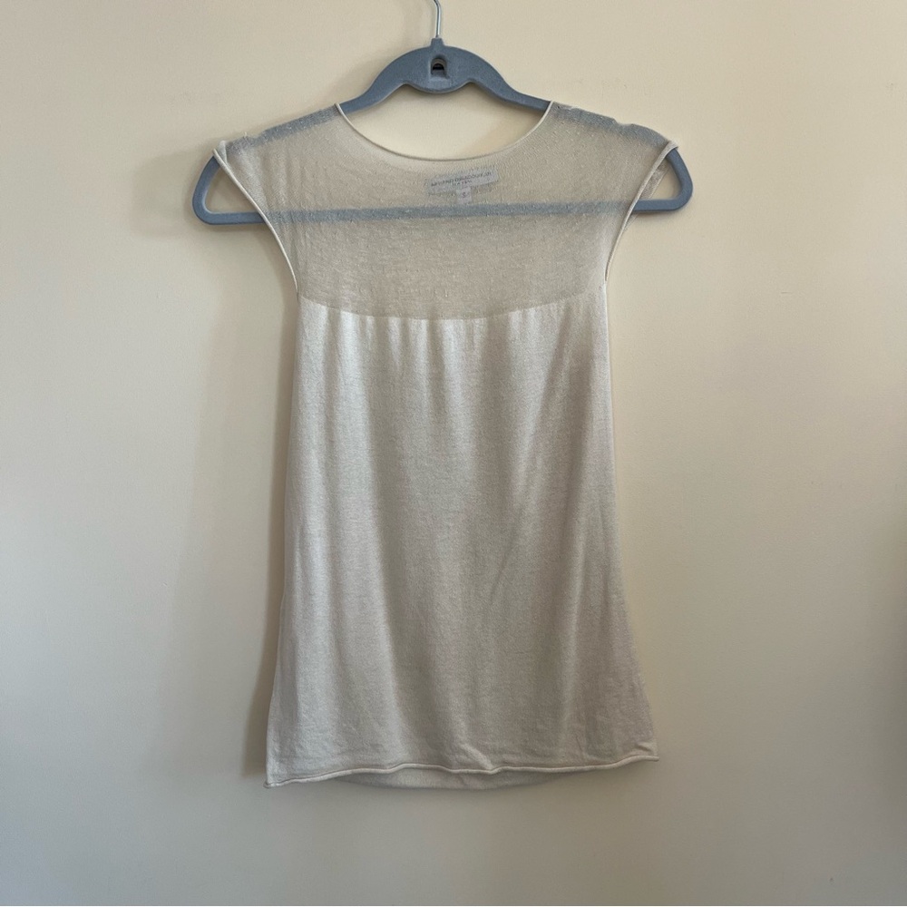 Armand Diradourian Cream Short Sleeve Top